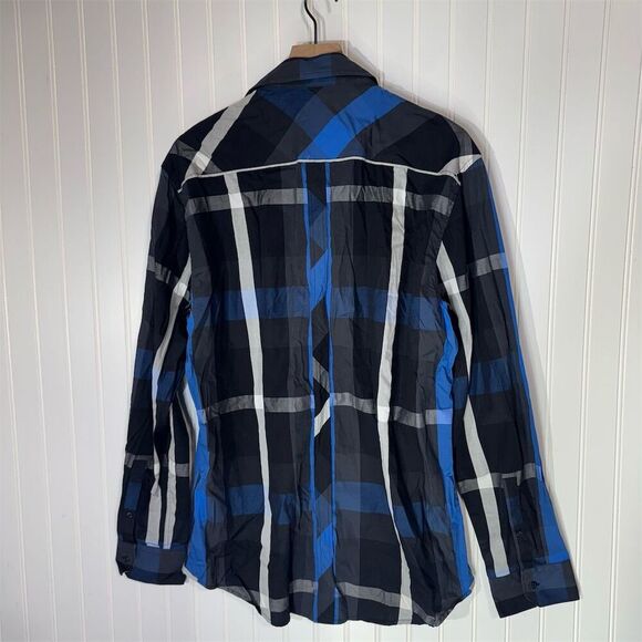 7 Diamonds XXL Plaid Button Shirt Blue Black Cotton Western Pockets Harvest Moon - Picture 3 of 7